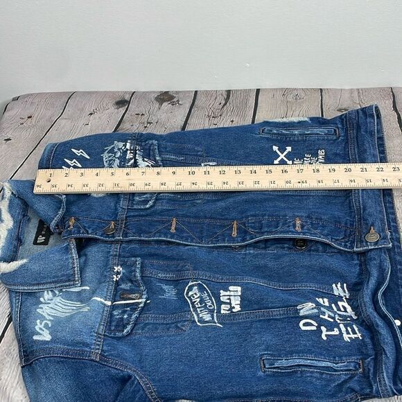WAIMEA Men's Distressed Graphic Denim Jeans Jacket size Small - Picture 12 of 13
